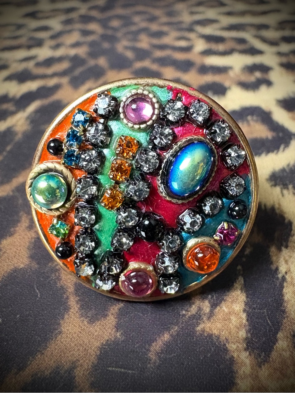 Vintage Colorful Crystal Stone Enamel ring Michal Golan adjustable